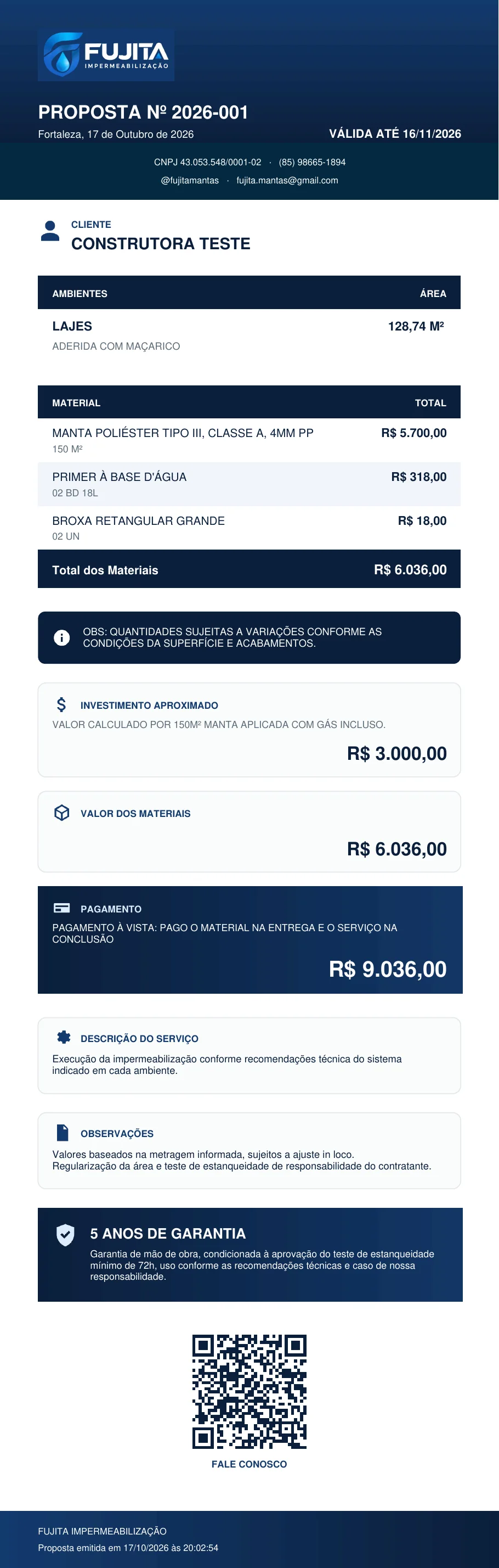 Tela do Fujita Admin: pdf de uma obra de demonstração, em Cupom.